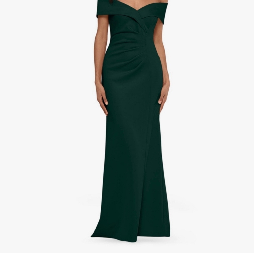 Xscape Strapless Off-Shoulder Emerald Green Evening Gown